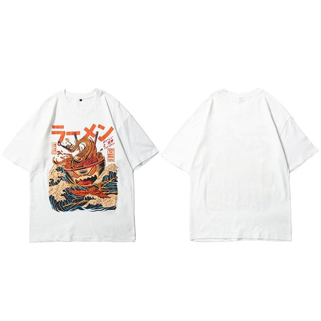 Japanese Harajuku T-Shirt Men Summer Hip Hop T Shirts Noodle Ship Cartoon Streetwear Tshirts Short Sleeve Casual Top Cotton-6