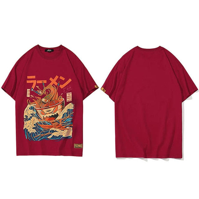Japanese Harajuku T-Shirt Men Summer Hip Hop T Shirts Noodle Ship Cartoon Streetwear Tshirts Short Sleeve Casual Top Cotton-7