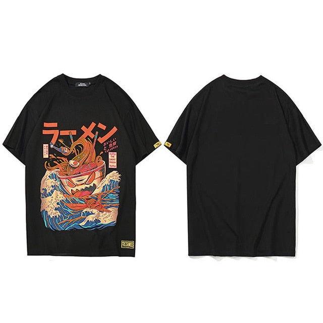 Japanese Harajuku T-Shirt Men Summer Hip Hop T Shirts Noodle Ship Cartoon Streetwear Tshirts Short Sleeve Casual Top Cotton-5