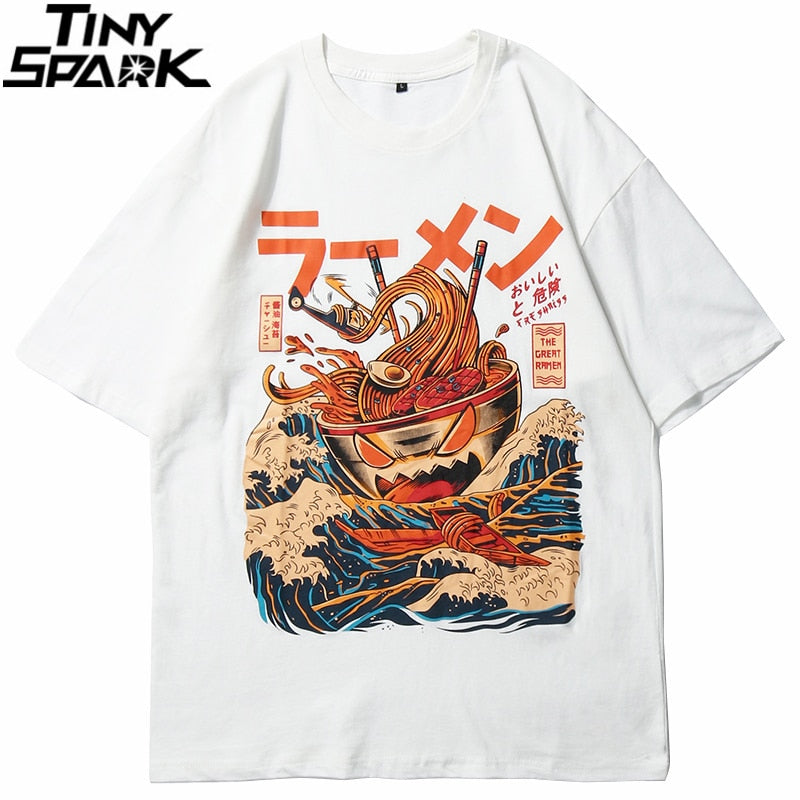 Japanese Harajuku T-Shirt Men Summer Hip Hop T Shirts Noodle Ship Cartoon Streetwear Tshirts Short Sleeve Casual Top Cotton-3