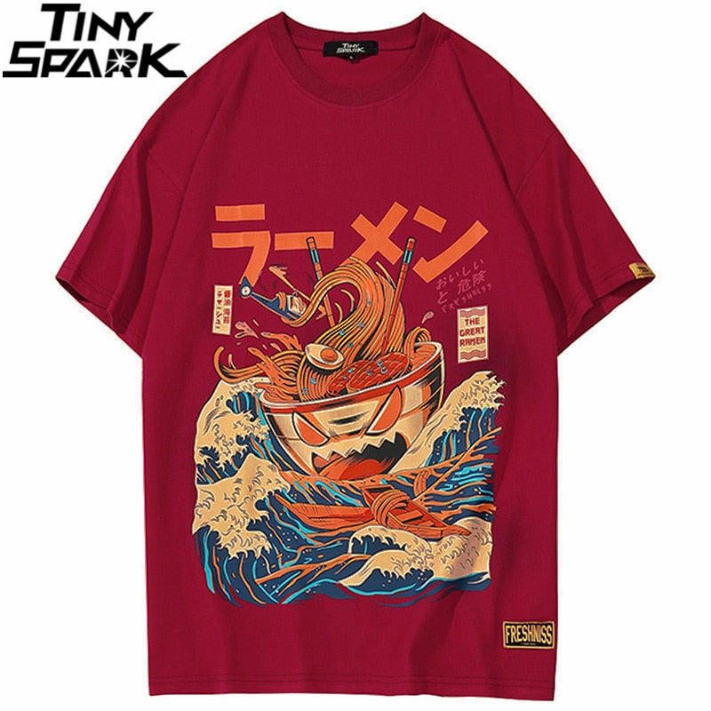 Japanese Harajuku T-Shirt Men Summer Hip Hop T Shirts Noodle Ship Cartoon Streetwear Tshirts Short Sleeve Casual Top Cotton-2