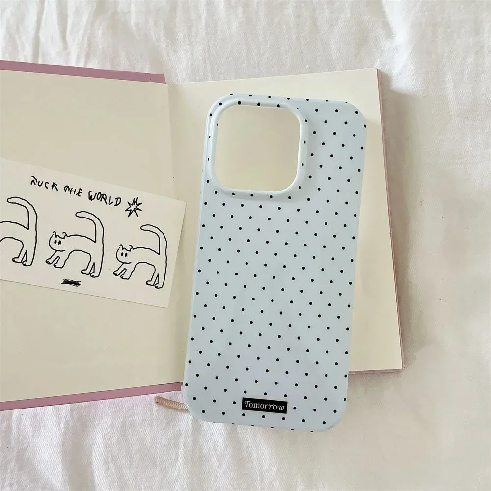 INS Polka Dot Small Fresh Mobile Phone Case for iPhone 17 16 15 14 13 12 Pro Max 11 Ultra Slim Shockproof Cover for iPhone 17Pro