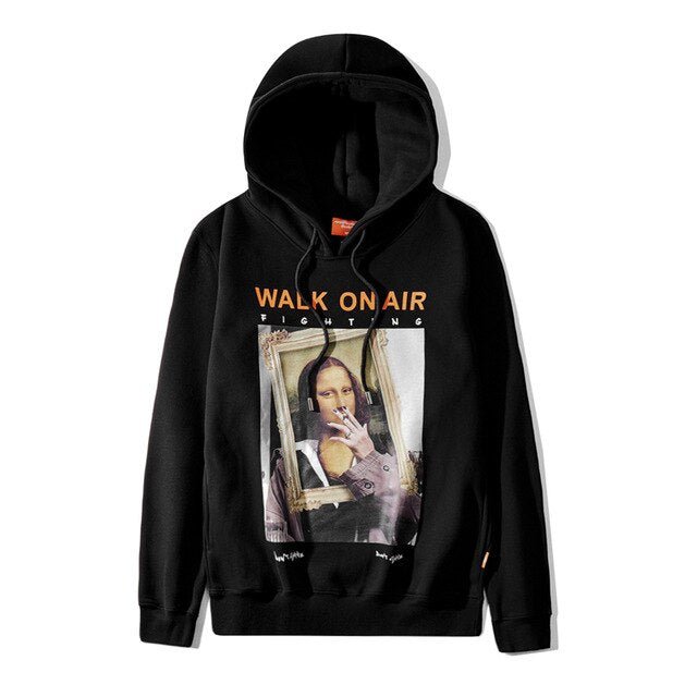 Casual Funny Mona Lisa Smoking Print Yellow Hoodies Tops Hip Hop Sweatshirts Pullover Hooded Streetwear Fleece Hoodie-7