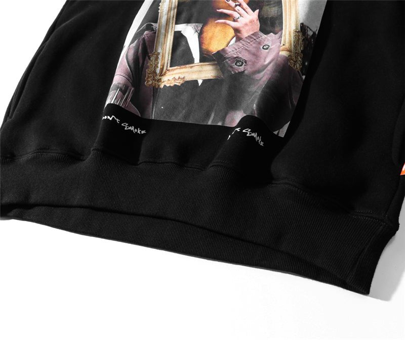Casual Funny Mona Lisa Smoking Print Yellow Hoodies Tops Hip Hop Sweatshirts Pullover Hooded Streetwear Fleece Hoodie-3