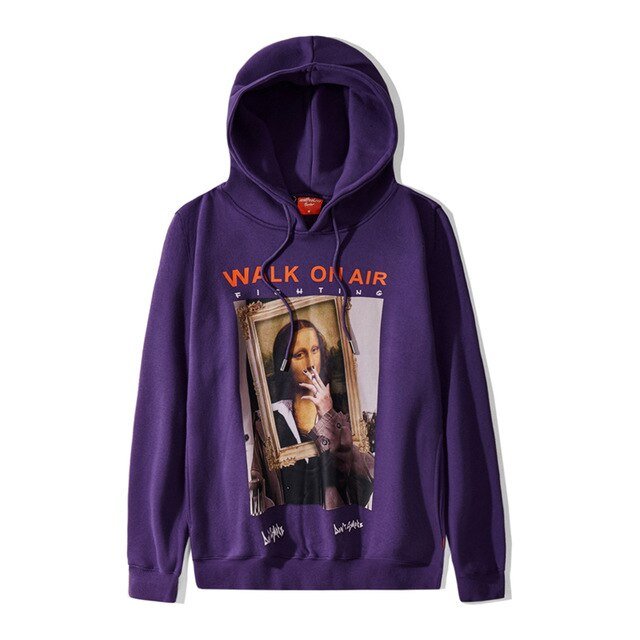 Casual Funny Mona Lisa Smoking Print Yellow Hoodies Tops Hip Hop Sweatshirts Pullover Hooded Streetwear Fleece Hoodie-5