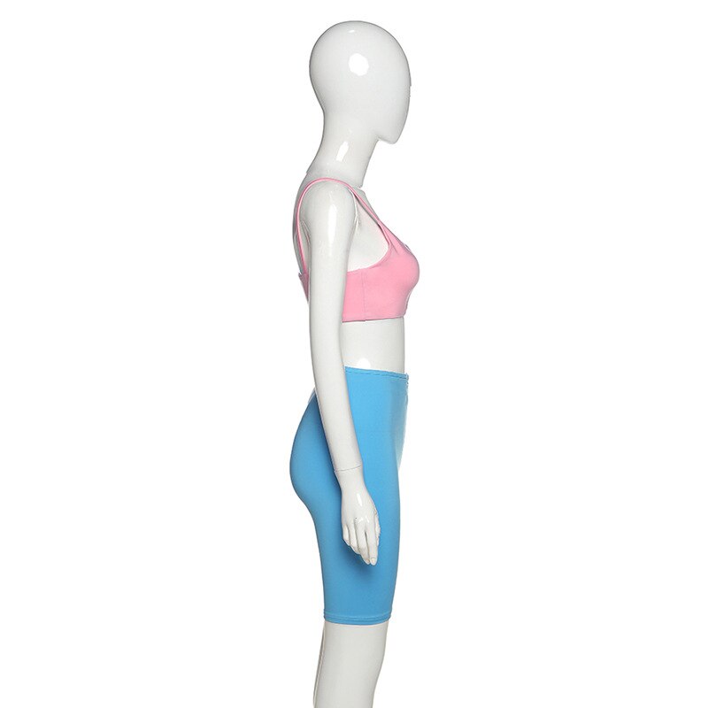 Seamless Patchwork Yoga Tracksuit Set Women Gym Clothing Sleeves Crop Top Shorts Sexy Fitness Sportswear Running Workout Suit-4