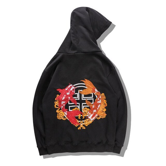 Chinese Style Top Men Carp Koi Embroidered Print Hooded Sweatshirts Hoodies Harajuku Hip Hop Pullover Hoodie Streetwear-0